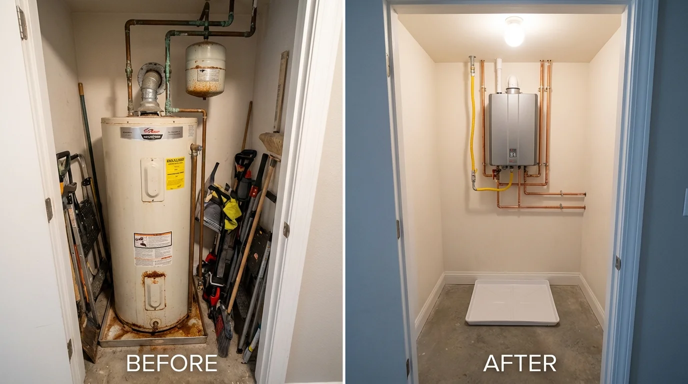 Tank water heater versus wall-mounted tankless unit comparison for Deerfield, NH homeowners